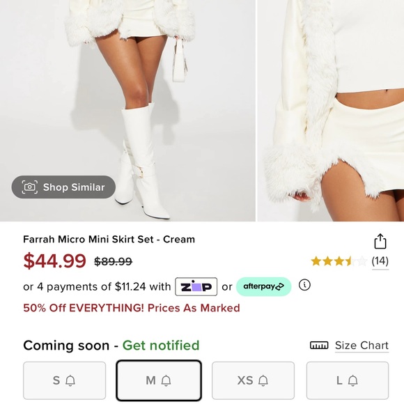 FASHION NOVA MICRO MINI SKIRT SET (WHITE/CREAM) - Picture 5 of 5